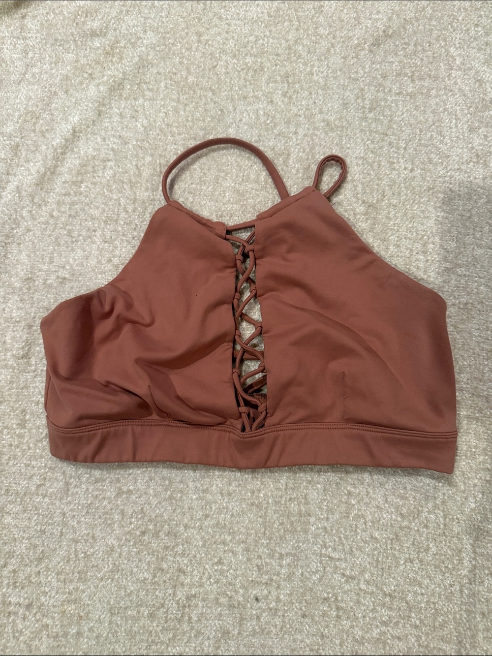 ALO Yoga Lace-Up Strappy Bralette in Rust Brown